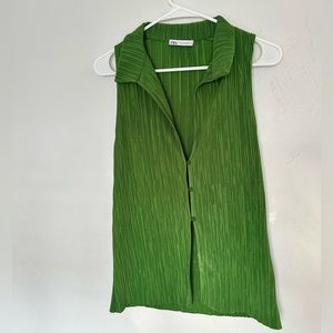 Zara Green Sleeveless Collared Tank